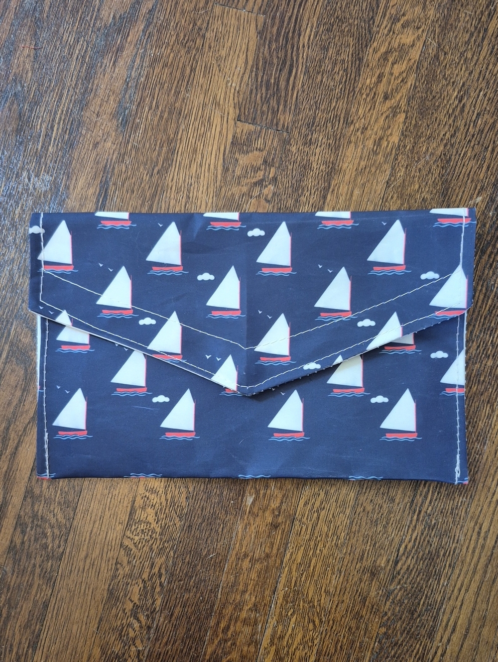 Nautical Sailboat Print Navy Clutch Wristlet
